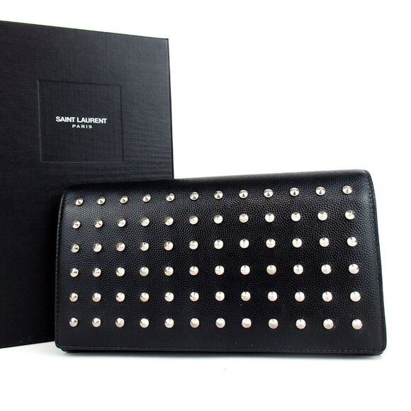 Authentic SAINT LAURENT GBL372404・0415 Studs flap purse leather - Picture 1 of 10